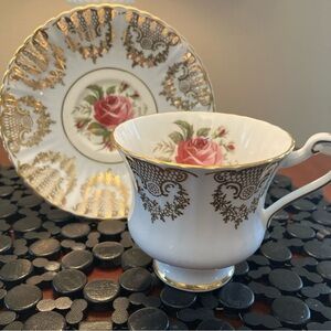 Elegant Vintage Paragon Gold & White Rose Teacup and Saucer Set perfect